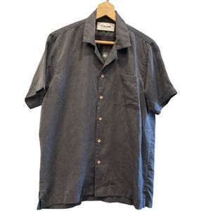 CLAUDE tulum M gray 100% silk shortsleeved button up shirt with pocket